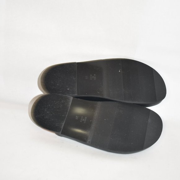 $700 JOSHUA SANDERS GOLD SMILEY-BUCKLE LEATHER SLIPPERS SLIDE BLACK 39 (TB20) - Picture 7 of 8